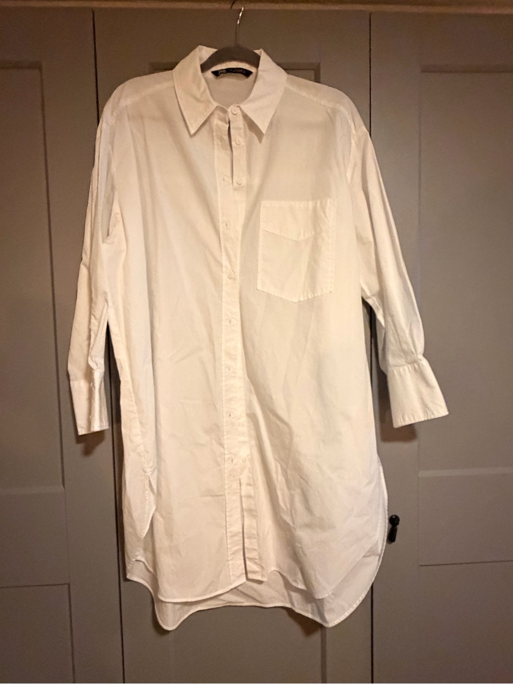 Zara White Long Button-Up Shirt dress